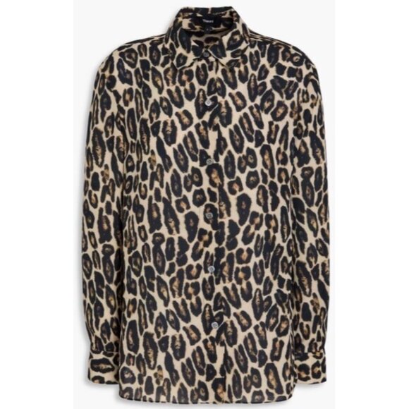 Theory Straight Shirt in Recycled Leopard Print Georgette XS Petite - Picture 8 of 16